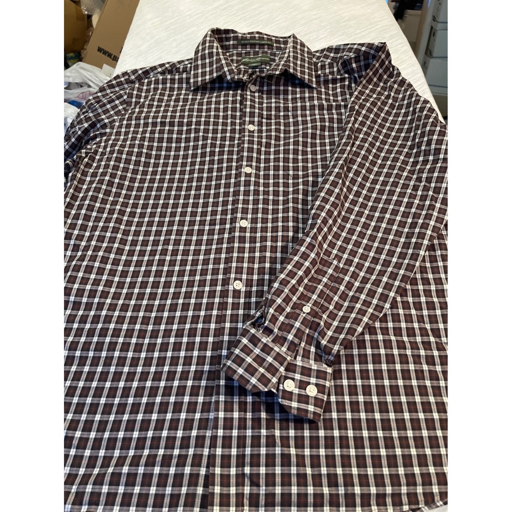 Eddie Bauer Mens Wrinkle Resistant Classic Fit Plaid‎ Long Sleeve Shirt XL